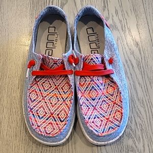 Hey Dude Women's Red and Blue Patterned Flats